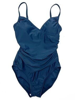 NWT Laphee Rose drape dark blue adjustable strap one piece swimsuit size S NEW